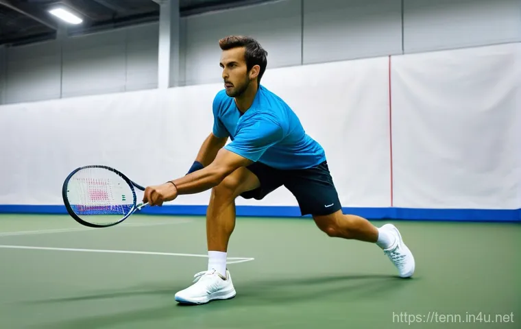 테니스와 피트니스의 연관성 - A female tennis player in her late 20s, with a strong and athletic physique, mid-action during a pow... 테니스와 피트니스의 연관성 - A female tennis player in her late 20s, with a strong and athletic physique, mid-action during a pow...