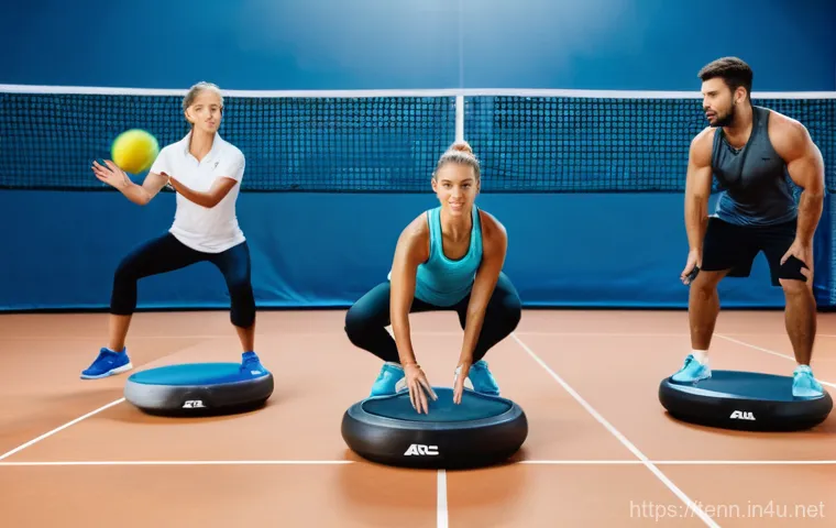 테니스와 피트니스의 연관성 - A male tennis player in his early 30s, captured in a dynamic moment of rapid lateral movement across... 테니스와 피트니스의 연관성 - A male tennis player in his early 30s, captured in a dynamic moment of rapid lateral movement across...