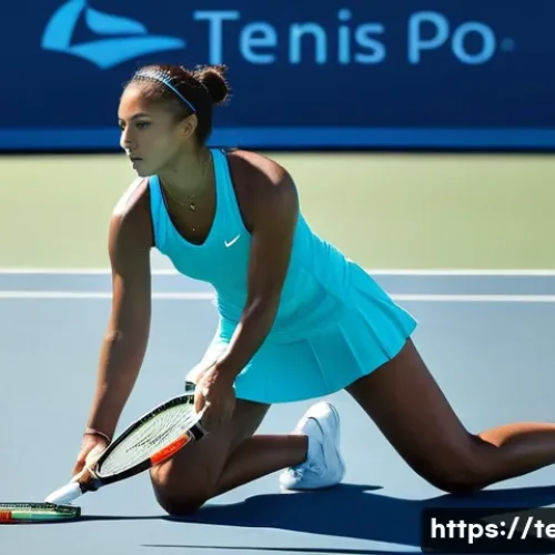 Home 29 테니스 대회 예선전 준비 - **Prompt**: A fit female tennis player in her mid-20s, wearing a modest and athletic tennis dress in...