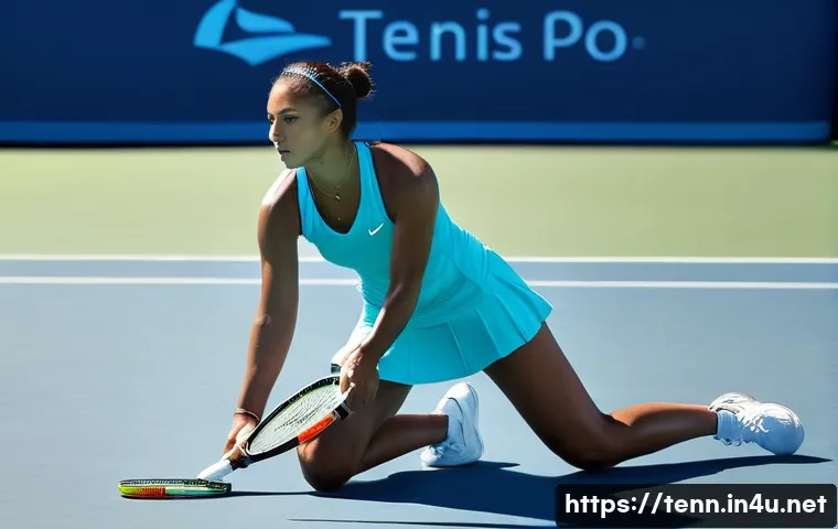 테니스 대회 예선전 준비 - **Prompt**: A fit female tennis player in her mid-20s, wearing a modest and athletic tennis dress in...