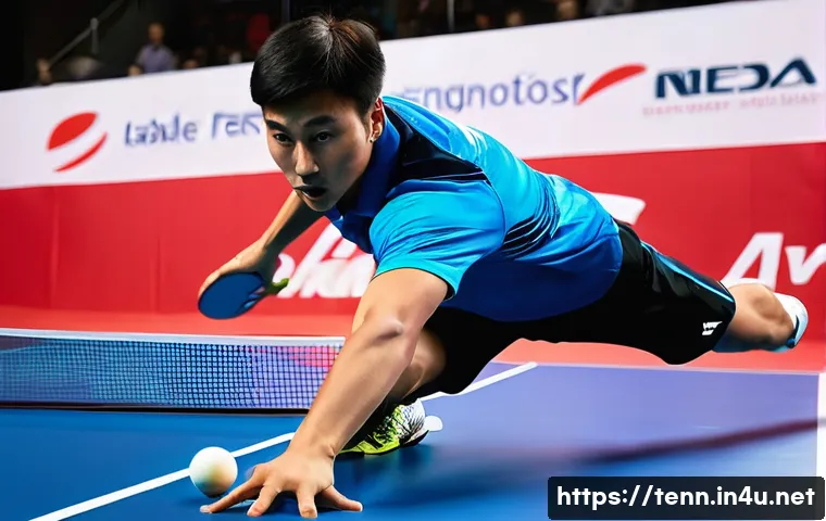 탁구 라켓 리뷰 - **Offensive Player Prompt:**
    "A male table tennis player in his late 20s, with intense focus, ca...